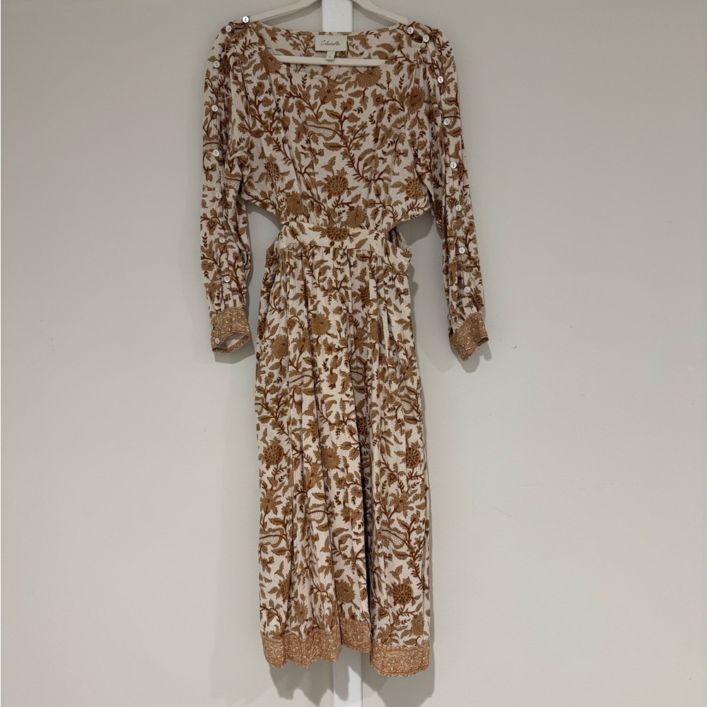Cleobella Brown and Cream Floral Long Sleeve Dress - Picture 2 of 7